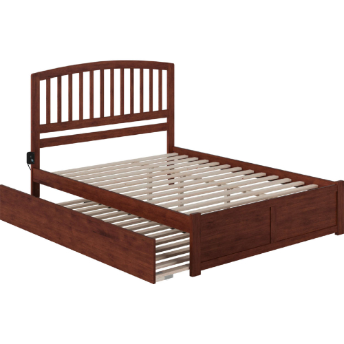 Richmond Queen Platform Bed, Footboard, Turbo Charger & Twin XL Trundle in Walnut