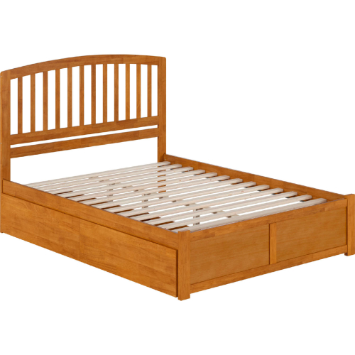 Richmond Queen Platform Bed with Footboard, 2 Drawers & Charging in Light Toffee