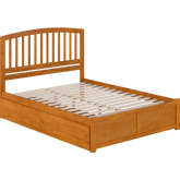 Richmond Queen Platform Bed with Footboard, 2 Drawers & Charging in Light Toffee