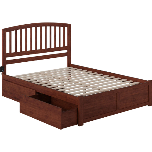 Richmond King Bed with Flat Panel Footboard & 2 Urban Bed Drawers in Antique Walnut