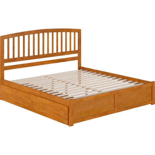 Richmond King Platform Bed with Footboard, 2 Drawers & Charging in Light Toffee