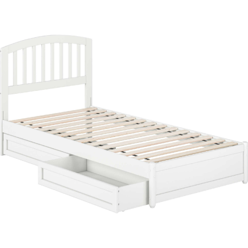 Lucia Twin XL Platform Bed with Panel Footboard, Drawers & Charging in White