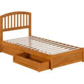Lucia Twin XL Platform Bed with Panel Footboard, Drawers & Charging in Light Toffee