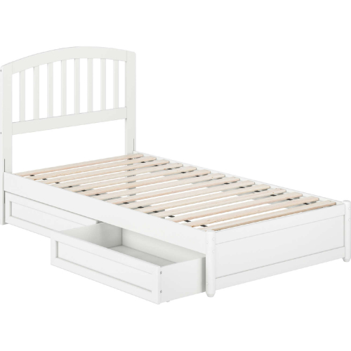 Lucia Twin Platform Bed with Panel Footboard, Drawers & Charging in White