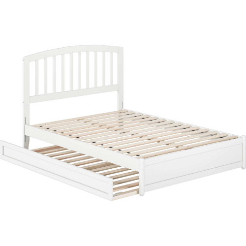 Lucia Full Platform Bed with Panel Footboard, Twin Trundle & Charging in White