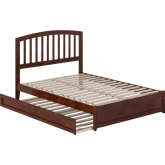 Lucia Full Platform Bed with Panel Footboard, Twin Trundle & Charging in Walnut Finish