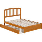 Lucia Full Platform Bed with Panel Footboard, Twin Trundle & Charging in Light Toffee