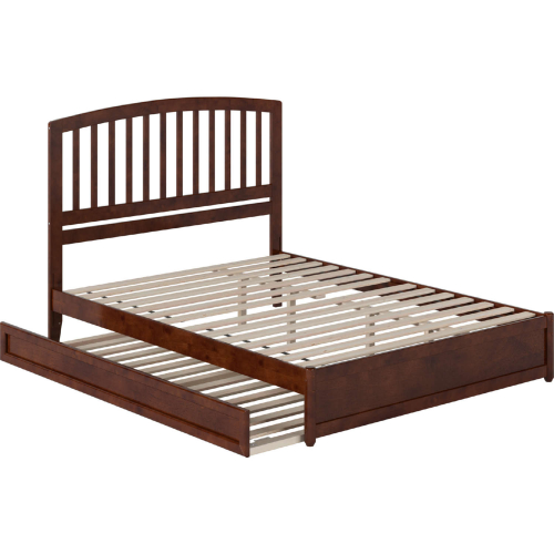 Lucia Queen Platform Bed with Panel Footboard, Twin XL Trundle & Charging in Walnut Finish