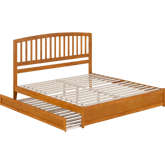 Lucia King Platform Bed with Panel Footboard, Twin XL Trundle & Charging in Light Toffee
