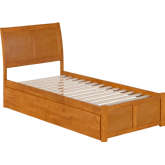 Portland Twin XL Platform Bed with Footboard, Twin XL Trundle & Charging in Light Toffee