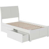 Portland Twin XL Bed with Flat Panel Footboard & 2 Bed Drawers in White