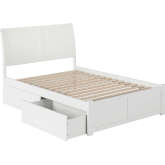 Portland Full Bed w/ Flat Panel Footboard & 2 Under Bed Drawers in White