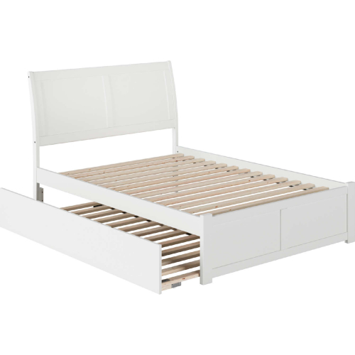 Portland Queen Platform Bed with Footboard & Twin XL Trundle in White Finish Wood