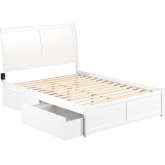 Portland Queen Platform Bed with Footboard & 2 Storage Drawers in White Finish Wood
