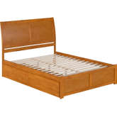 Portland Queen Platform Bed with Footboard, 2 Drawers & Charging in Light Toffee