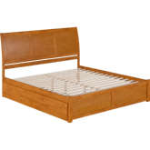 Portland King Platform Bed with Footboard, Twin XL Trundle & Charging in Light Toffee