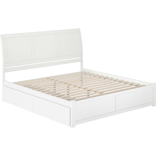 Portland King Platform Bed with Footboard, 2 Drawers & Charging in White