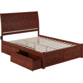 Portland King Bed w/ Flat Panel Footboard & 2 Urban Bed Drawers in Antique Walnut