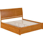 Portland King Platform Bed with Footboard, 2 Drawers & Charging in Light Toffee
