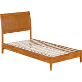 Valencia Twin XL Low Profile Sleigh Platform Bed in Light Toffee Finish Wood