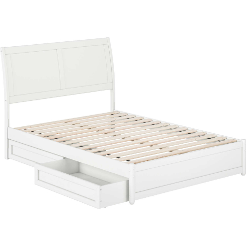 Andorra Full Platform Bed with Panel Footboard, Drawers & Charging in White