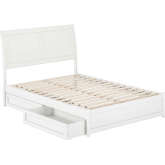 Andorra Full Platform Bed with Panel Footboard, Drawers & Charging in White