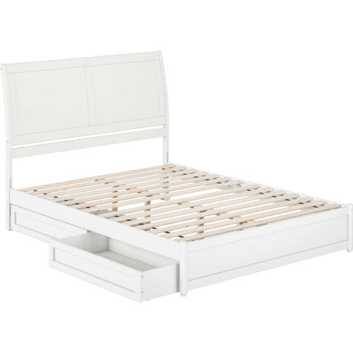 Andorra Queen Platform Bed with Panel Footboard, Drawers & Charging in White