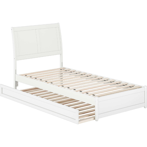 Andorra Twin XL Platform Bed with Panel Footboard, Twin XL Trundle & Charging in White