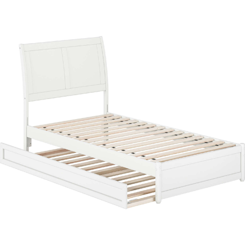 Andorra Twin Platform Bed with Panel Footboard, Twin Trundle & Charging in White