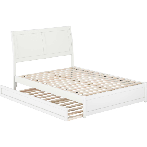 Andorra Full Platform Bed with Panel Footboard, Twin Trundle & Charging in White