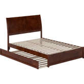 Andorra Full Platform Bed with Panel Footboard, Twin Trundle & Charging in Walnut Finish