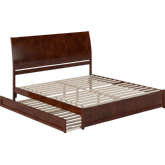 Andorra King Platform Bed with Panel Footboard, Twin XL Trundle & Charging in Walnut Finish