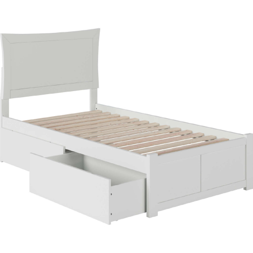 Metro Twin Bed with Flat Panel Footboard & 2 Urban Bed Drawers in White