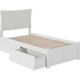 Metro Twin Bed with Flat Panel Footboard & 2 Urban Bed Drawers in White