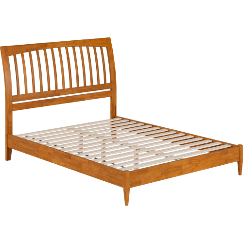 Orleans Queen Low Profile Sleigh Platform Bed in Light Toffee Finish Wood