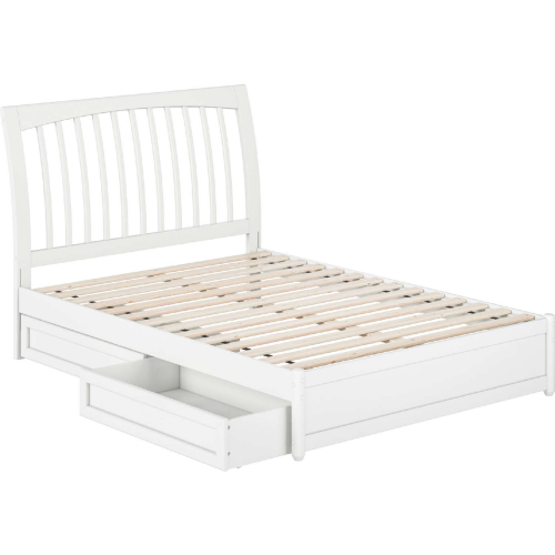 Roslyn Full Platform Bed with Panel Footboard, Drawers & Charging in White