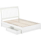 Roslyn Full Platform Bed with Panel Footboard, Drawers & Charging in White