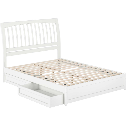 Roslyn Queen Platform Bed with Panel Footboard, Drawers & Charging in White