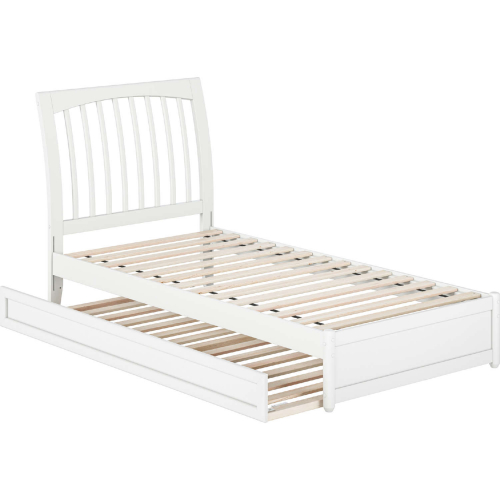 Roslyn Twin XL Platform Bed with Panel Footboard, Twin XL Trundle & Charging in White
