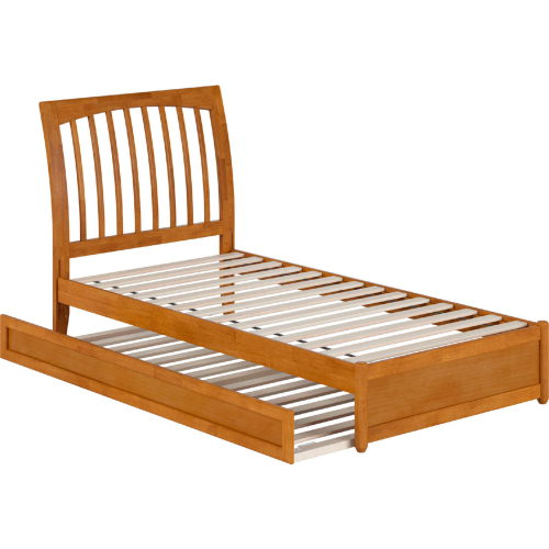 Roslyn Twin XL Platform Bed with Panel Footboard, Twin XL Trundle & Charging in Light Toffee