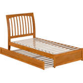 Roslyn Twin XL Platform Bed with Panel Footboard, Twin XL Trundle & Charging in Light Toffee