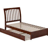 Roslyn Twin Platform Bed with Panel Footboard, Twin Trundle & Charging in Walnut Finish