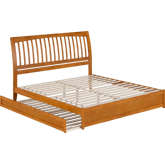Roslyn King Platform Bed with Panel Footboard, Twin XL Trundle & Charging in Light Toffee