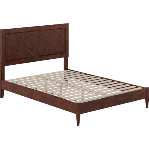 Berkshire Full Low Profile Platform Bed with USB in Walnut Finish Wood