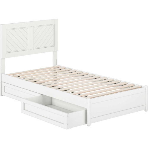 Clayton Twin Platform Bed with Panel Footboard, Drawers & Charging in White