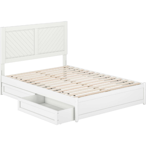 Clayton Full Platform Bed with Panel Footboard, Drawers & Charging in White
