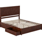 Clayton Queen Platform Bed with Panel Footboard, Drawers & Charging in Walnut Finish