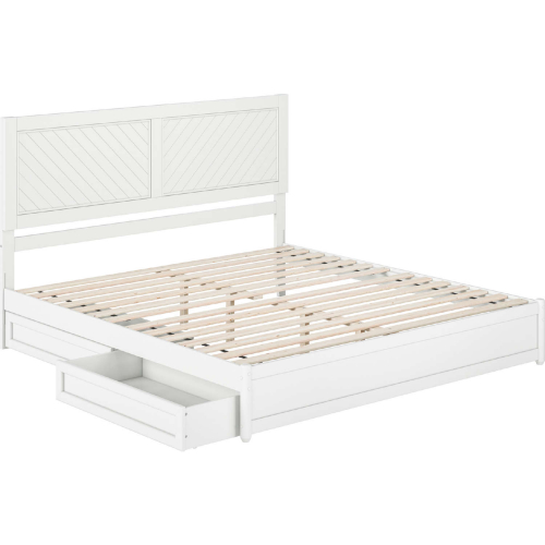 Clayton King Platform Bed with Panel Footboard, Drawers & Charging in White