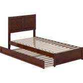 Clayton Twin XL Platform Bed with Panel Footboard, Twin XL Trundle & Charging in Walnut Finish