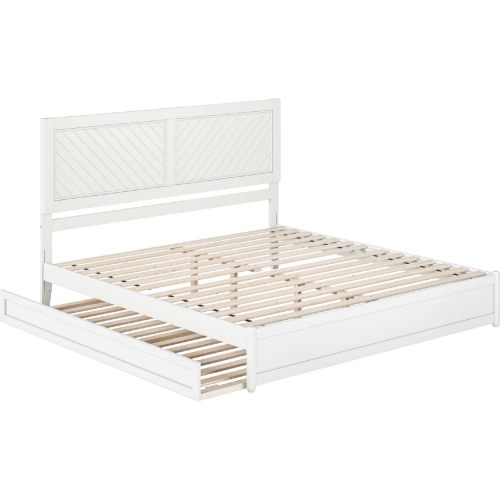 Clayton King Platform Bed with Panel Footboard, Twin XL Trundle & Charging in White